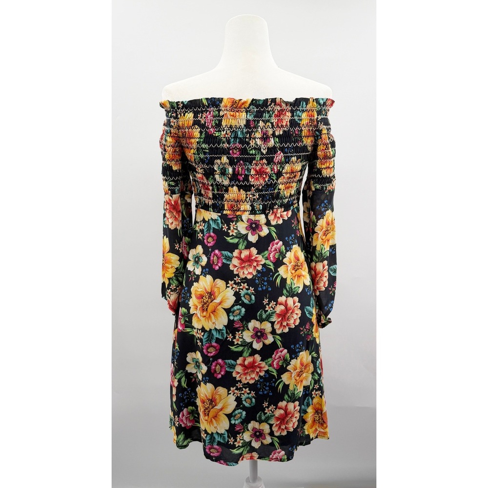Farm Rio x Anthropologie Sasha Off-The-Shoulder Dress in‎ Black Floral Size XS - Picture 3 of 10